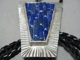 Biggest Huge Lapis Sterling Silver Detailed Bolo Tie-Nativo Arts