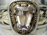 Huge Heavy Vintage Native American Navajo Amethyst Sterling Silver Bracelet-Nativo Arts