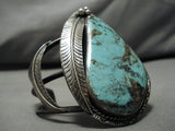 Huge Vintage Native American Navajo Blue Jay Turquoise Sterling Silver Bracelet Old-Nativo Arts
