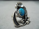 Swirling Silver Vintage Native American Navajo Blue Gem Turquoise Sterling Silver Bracelet Old-Nativo Arts