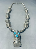 Native American Hand Forged Sterling Silver Drum Turquoise Necklace Old-Nativo Arts