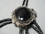 Astounding Vintage Navajo Domed Onyx Sterling Silver Native American Bolo Tie-Nativo Arts