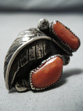 Native American Very Rare Julius Eustace Coral Cochiti Sterling Silver Ring Old-Nativo Arts