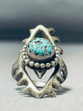 Amazing Vintage Native American Navajo Blue Gem Turquoise Sterling Silver Ring-Nativo Arts