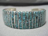 Marvelous Vintage Native American Navajo Turquoise Inlay Allison Sterling Silver Bracelet-Nativo Arts