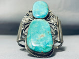 Museum Towering Vintage Native American Navajo Aqua Turquoise Sterling Silver Bracelet-Nativo Arts