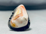 Very Rare Vintage Older Native American Navajo Pink Agate Sterling Silver Ring Old-Nativo Arts