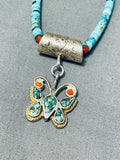 Fascinating Vintage Native American Navajo Turquoise Sterling Silver Butterfly Necklace-Nativo Arts