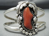 Lena Smiley Vintage Navajo Coral Sterling Silver Bracelet Native American-Nativo Arts
