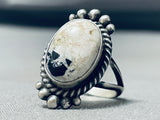 Rare Vintage Native American Navajo White Buffalo Turquoise Sterling Silver Ring-Nativo Arts