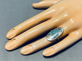 Very Old Authentic Vintage Native American Navajo Turquoise Inlay Sterling Silver Ring-Nativo Arts