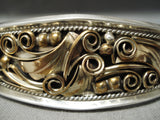 Incredibly Intricate! Vintage Native American Navajo Sterling Silver Leaf Gold Bracelet-Nativo Arts