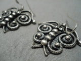 Wonderful Vintage Native American Navajo Floral Sterling Silver Butterfly Earrings-Nativo Arts