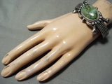 For Large Wrist Heavy Vintage Native American Navajo Green Turquoise Sterling Silver Bracelet-Nativo Arts