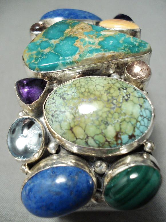 Absolutely Incredible Vintage Native American Navajo Turquoise Lapis Sterling Silver Bracelet-Nativo Arts
