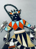 Biggest Best Vintage Native American Zuni Turquoise Kachina Sterling Silver Bolo Tie-Nativo Arts