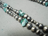 Wrap Around Twice Native American Navajo Turquoise Sterling Silver Bead Necklace-Nativo Arts