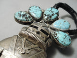 One Of Biggest Best Vintage Native American Navajo Turquoise Sterling Silver Kachina Bolo Tie-Nativo Arts