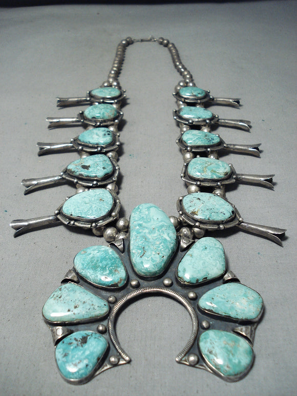 Biggest Rare Turquoise Vintage Native American Navajo Sterling Silver Squash Blossom Necklace-Nativo Arts