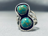 Awesome Vintage Native American Navajo 2 Damale Turquoise Sterling Silver Ring-Nativo Arts