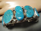 Important Huge Chunky Vintage Native American Navajo Turquoise Sterling Silver Bracelet-Nativo Arts