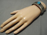 Rare Vintage Native American Navajo Rectangular Turquoise Sterling Silver Bracelet Old-Nativo Arts