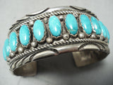 Signed Heavy Vintage Native American Navajo Domed Tubule Turquoise Sterling Silver Bracelet-Nativo Arts