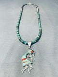 Dancing Kokopelli Native American Navajo Green Turquoise Sterling Silver Necklace-Nativo Arts