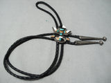 Native American Early Detailed Vintage Navajo Turquoise Sterling Silver Kachina Bolo Tie-Nativo Arts