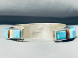 Native American Protruding Inlay Navajo Turquoise Sterling Silver Bracelet Cuff-Nativo Arts