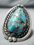 Huge Chunky Vintage Native American Navajo Persin Turquoise Sterling Silver Ring Old-Nativo Arts