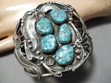One Of Best Vintage Native American Navajo Leaf Sterling Silver Garden Turquoise Bracelet Old-Nativo Arts