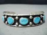 Impressive Vintage Native American Navajo 5 Turquoise Sterling Silver Bracelet-Nativo Arts
