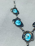Rar Elonger Vintage Native American Navajo Turquoise Sterling Silver Necklace Old-Nativo Arts