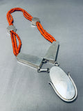 The Most Intricate Native American Zuni Coral Sterling Silver Inlay Necklace-Nativo Arts