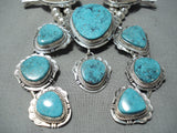 Jerry Nelson Vintage Native American Navajo Turquoise Sterling Silver Squash Blossom Necklace-Nativo Arts
