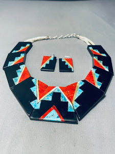 Native American Most Unique Santo Domingo Turquoise Coral Sterling Silver Necklace-Nativo Arts