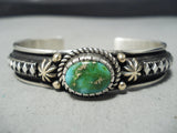Native American Important Albert Jake 14k Gold Carico Lake Turquoise Sterling Silve Rbracelet-Nativo Arts