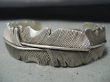 Fantastic Signed Leaf Native American Navajo Sterling Silver Bracelet Signed-Nativo Arts