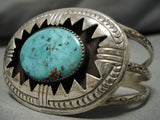 Very Rare Aqua Turquoise Vintage Native American Navajo Sterling Silver Bracelet Cuff Old-Nativo Arts