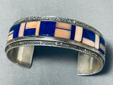 Extremely Rare Signed Vintage Native American Navajo Lapis Shell Sterling Silver Bracelet-Nativo Arts