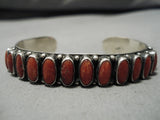 Native American Important Leo Feeney Coral Sterling Silver Bracelet Cuff Old-Nativo Arts