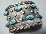 Husky Men's Vintage Native American Navajo Turquoise Sterling Silver Wide Bracelet Old-Nativo Arts