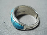Superb Navajo Native American Turquoise Inlay Sterling Silver Ring-Nativo Arts