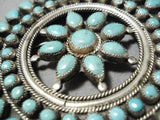 Stunning Vintage Zuni Native American Blue Gem Turquoise Sterling Silver Pin Old-Nativo Arts