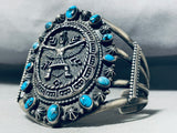 Kachina Bisbee Turquoise Vintage Native American Navajo Sterling Silver Bracelet-Nativo Arts