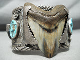 Authentic Extremely Vintage Native American Navajo Turquoise Megeladon Sterling Silver Bracelet-Nativo Arts