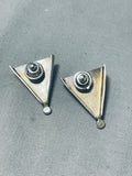 Incomparable Vintage Native American Navajo Morenci Turquoise Sterling Silver Teepee Earrings-Nativo Arts