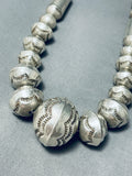 Outstanding Vintage Native American Navajo Sterling Silver Large Pillow Bead Necklace-Nativo Arts