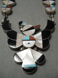 Intricate! Vintage Zuni Native American Turquoise Inlay Sterling Silver Necklace-Nativo Arts